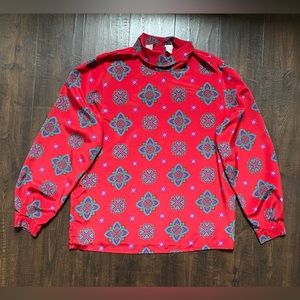 Vintage Russ Classic Red Womens Holiday Shirt Top Dress Blouse Long Sleeve 14